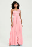 One Shoulder Chiffon Empire Bridesmaid Dresses Floor Length A Line Formal Evening Dress Gowns