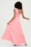 One Shoulder Chiffon Empire Bridesmaid Dresses Floor Length A Line Formal Evening Dress Gowns