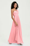 One Shoulder Chiffon Empire Bridesmaid Dresses Floor Length A Line Formal Evening Dress Gowns