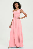 One Shoulder Chiffon Empire Bridesmaid Dresses Floor Length A Line Formal Evening Dress Gowns