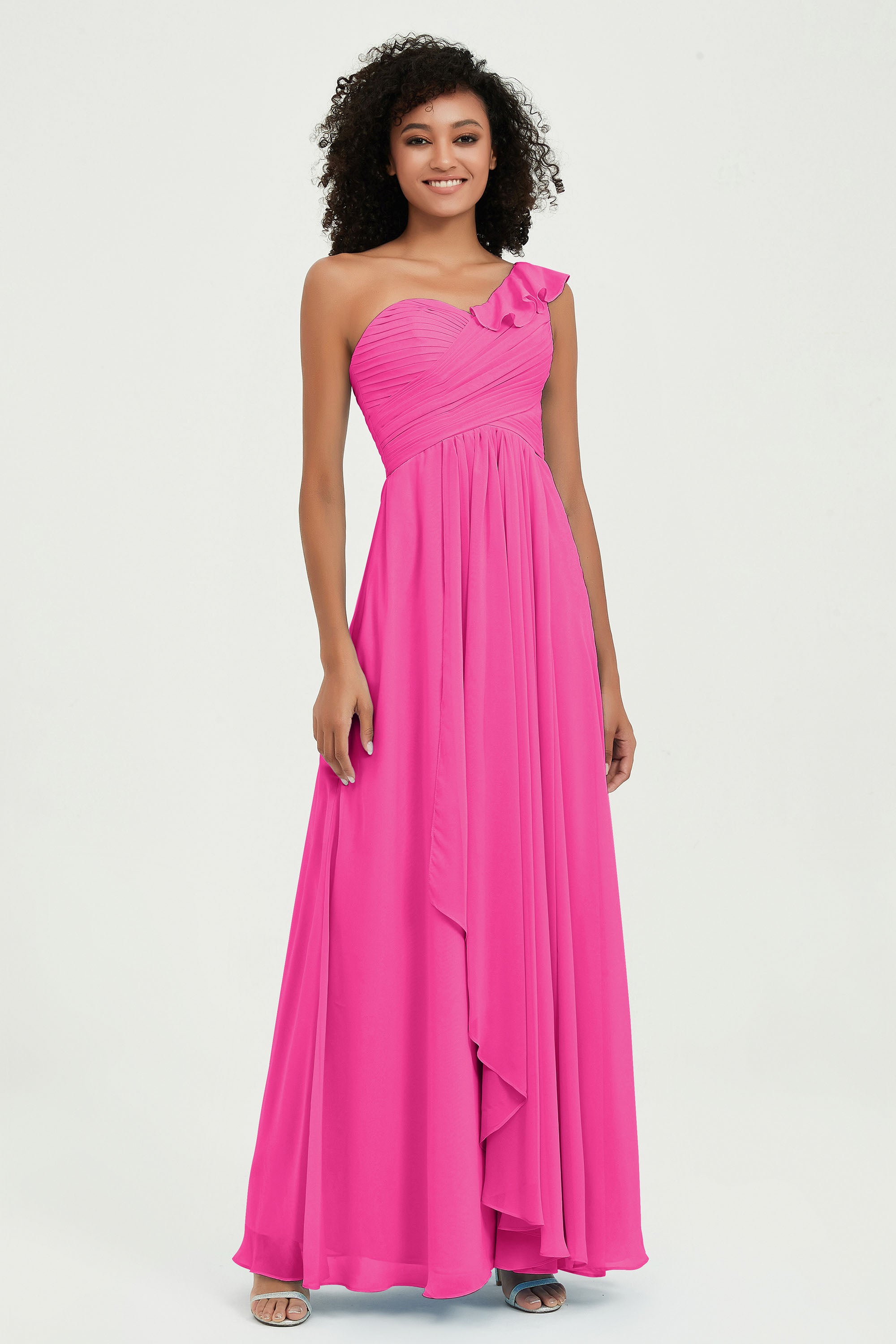 One Shoulder Chiffon Empire Bridesmaid Dresses Floor Length A Line Formal Evening Dress Gowns