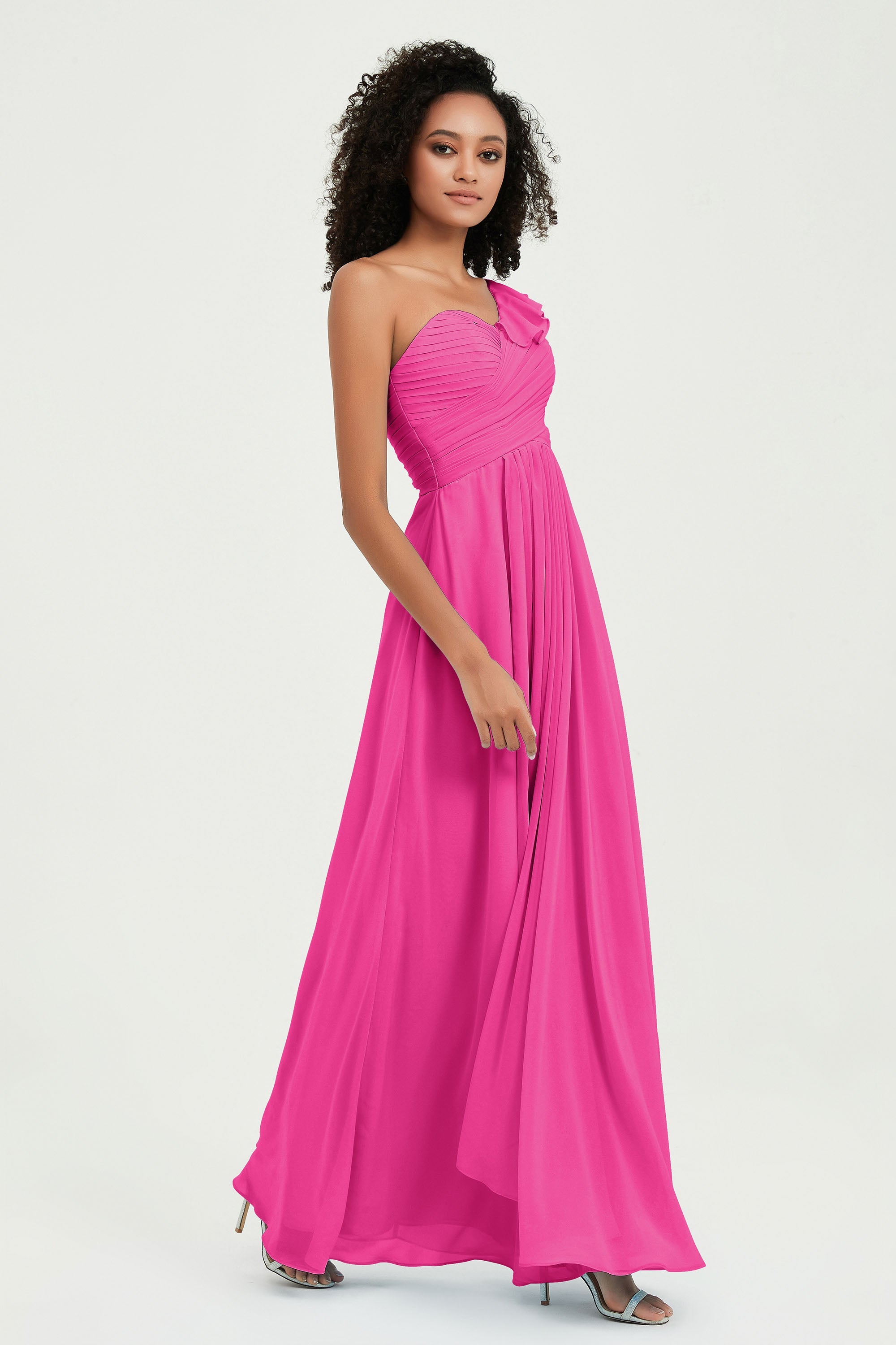 One Shoulder Chiffon Empire Bridesmaid Dresses Floor Length A Line Formal Evening Dress Gowns