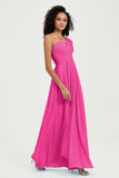 One Shoulder Chiffon Empire Bridesmaid Dresses Floor Length A Line Formal Evening Dress Gowns