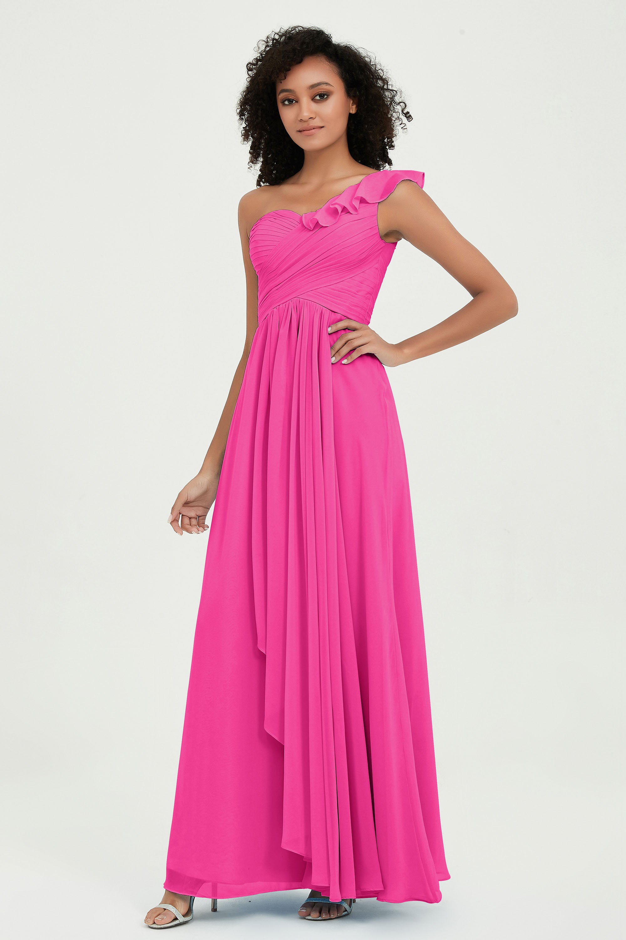 One Shoulder Chiffon Empire Bridesmaid Dresses Floor Length A Line Formal Evening Dress Gowns