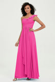 One Shoulder Chiffon Empire Bridesmaid Dresses Floor Length A Line Formal Evening Dress Gowns