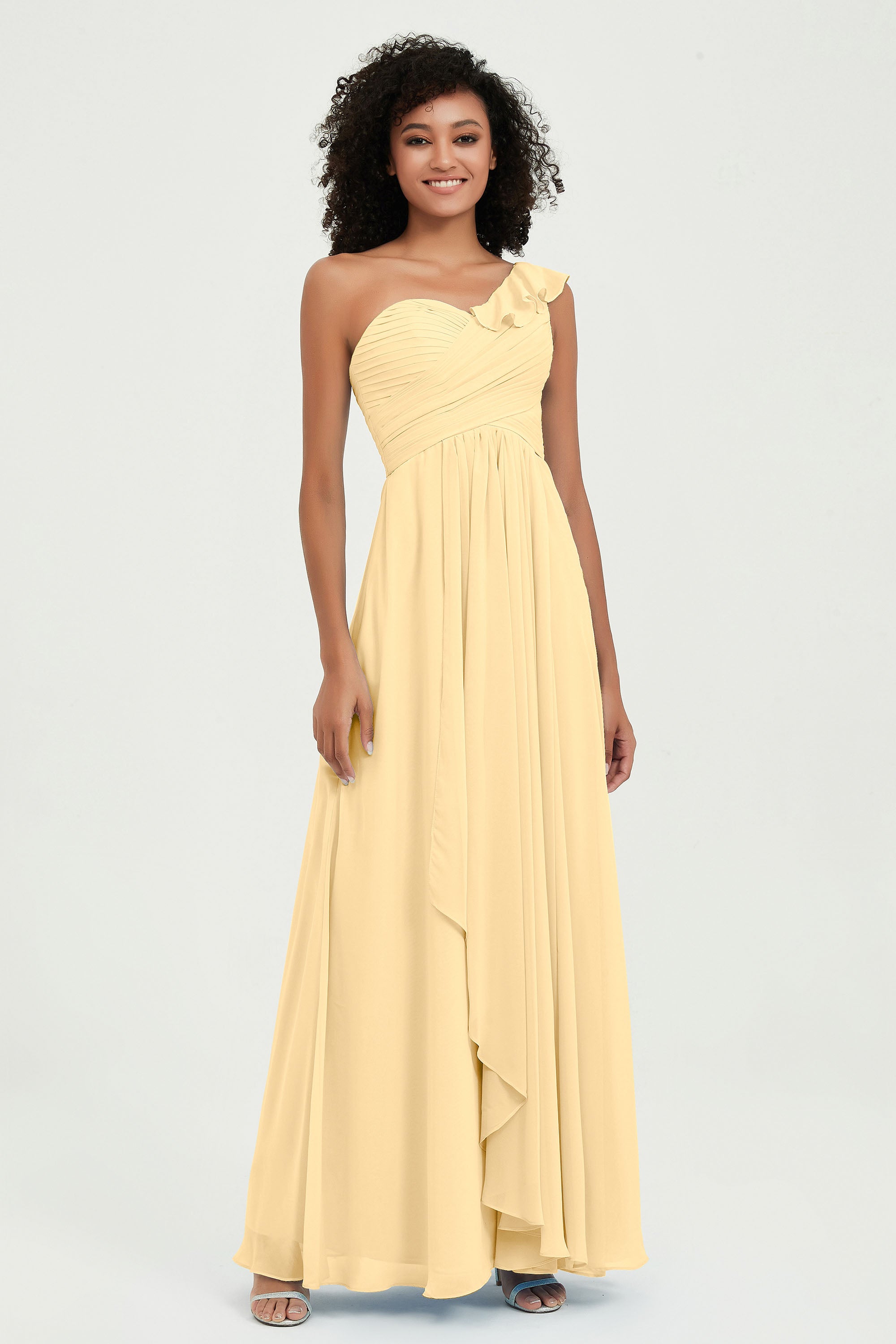 One Shoulder Chiffon Empire Bridesmaid Dresses Floor Length A Line Formal Evening Dress Gowns