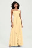 One Shoulder Chiffon Empire Bridesmaid Dresses Floor Length A Line Formal Evening Dress Gowns