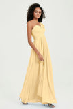 One Shoulder Chiffon Empire Bridesmaid Dresses Floor Length A Line Formal Evening Dress Gowns