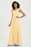 One Shoulder Chiffon Empire Bridesmaid Dresses Floor Length A Line Formal Evening Dress Gowns