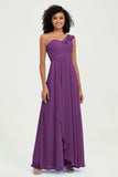 One Shoulder Chiffon Empire Bridesmaid Dresses Floor Length A Line Formal Evening Dress Gowns