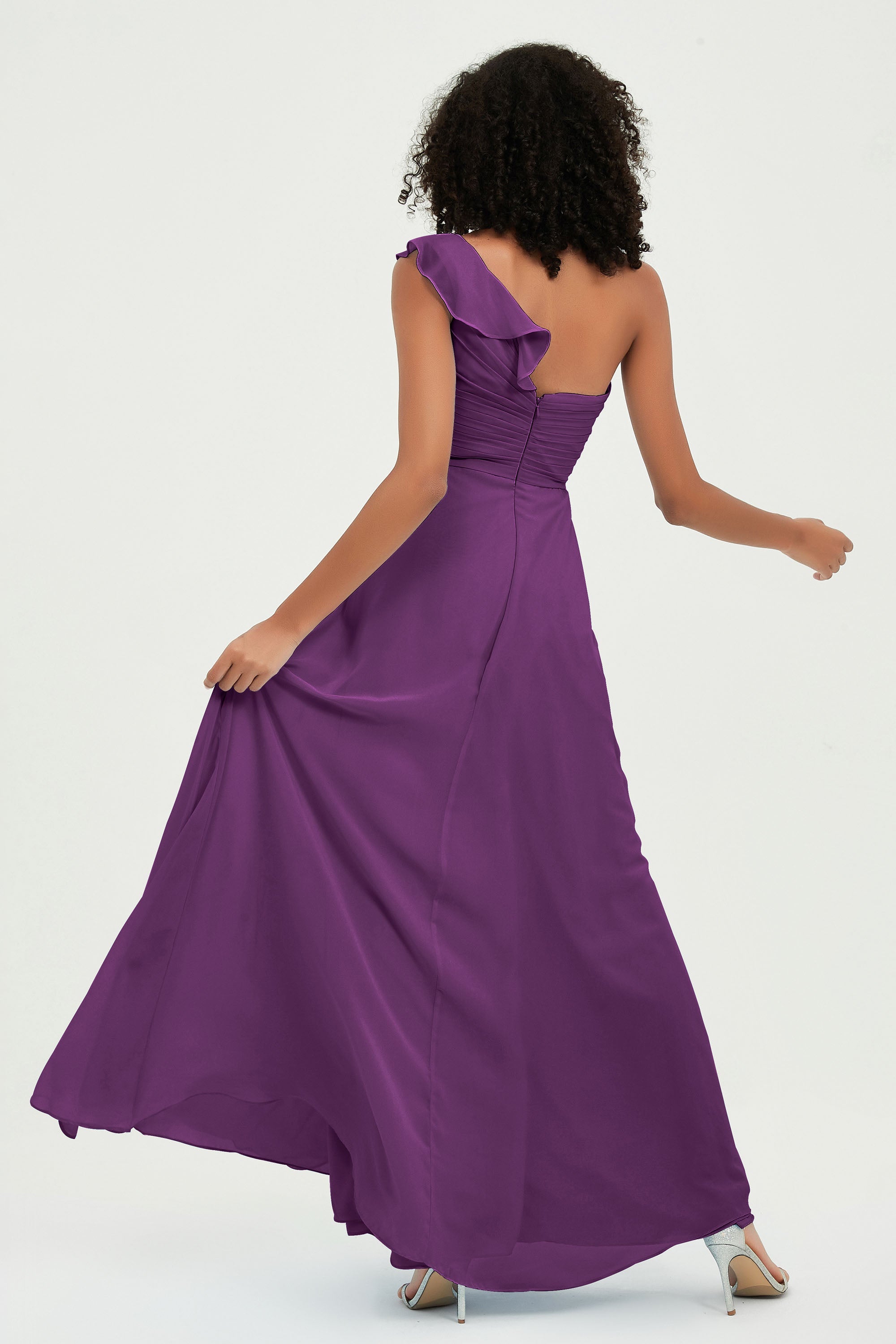 One Shoulder Chiffon Empire Bridesmaid Dresses Floor Length A Line Formal Evening Dress Gowns