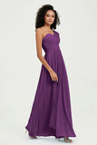 One Shoulder Chiffon Empire Bridesmaid Dresses Floor Length A Line Formal Evening Dress Gowns