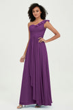 One Shoulder Chiffon Empire Bridesmaid Dresses Floor Length A Line Formal Evening Dress Gowns