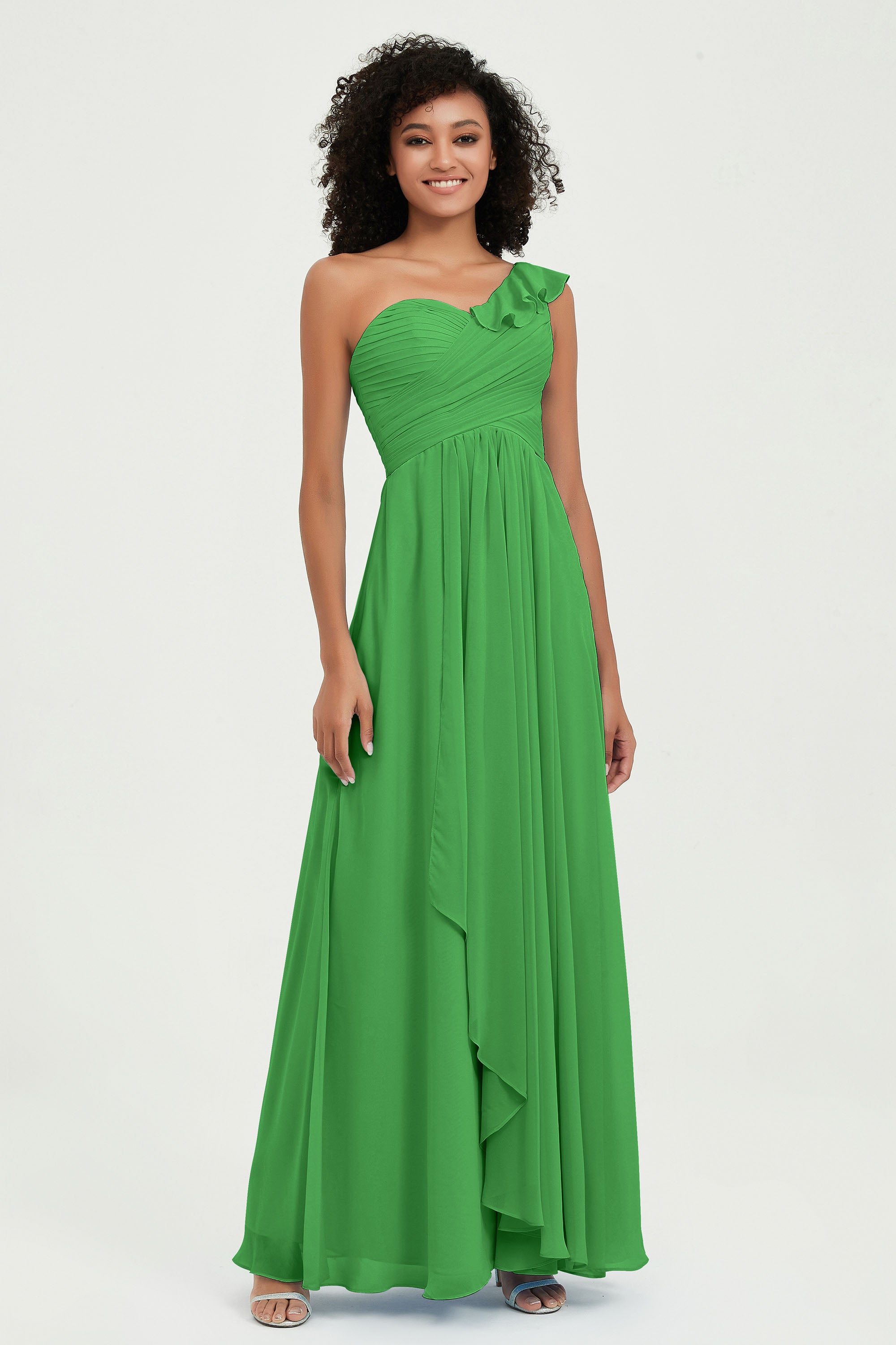 One Shoulder Chiffon Empire Bridesmaid Dresses Floor Length A Line Formal Evening Dress Gowns