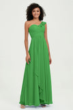 One Shoulder Chiffon Empire Bridesmaid Dresses Floor Length A Line Formal Evening Dress Gowns