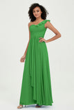 One Shoulder Chiffon Empire Bridesmaid Dresses Floor Length A Line Formal Evening Dress Gowns