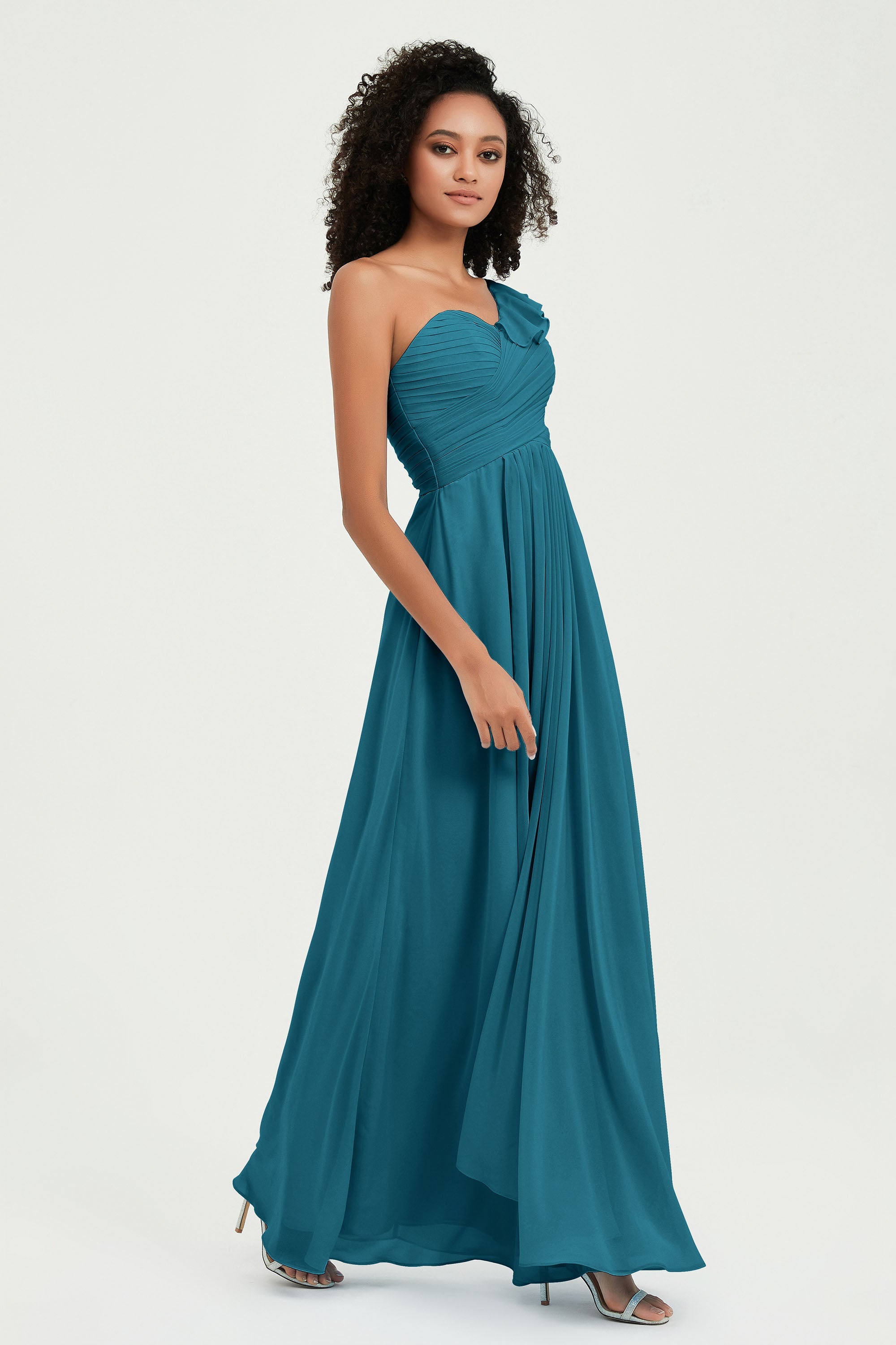 One Shoulder Chiffon Empire Bridesmaid Dresses Floor Length A Line Formal Evening Dress Gowns
