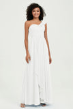 One Shoulder Chiffon Empire Bridesmaid Dresses Floor Length A Line Formal Evening Dress Gowns