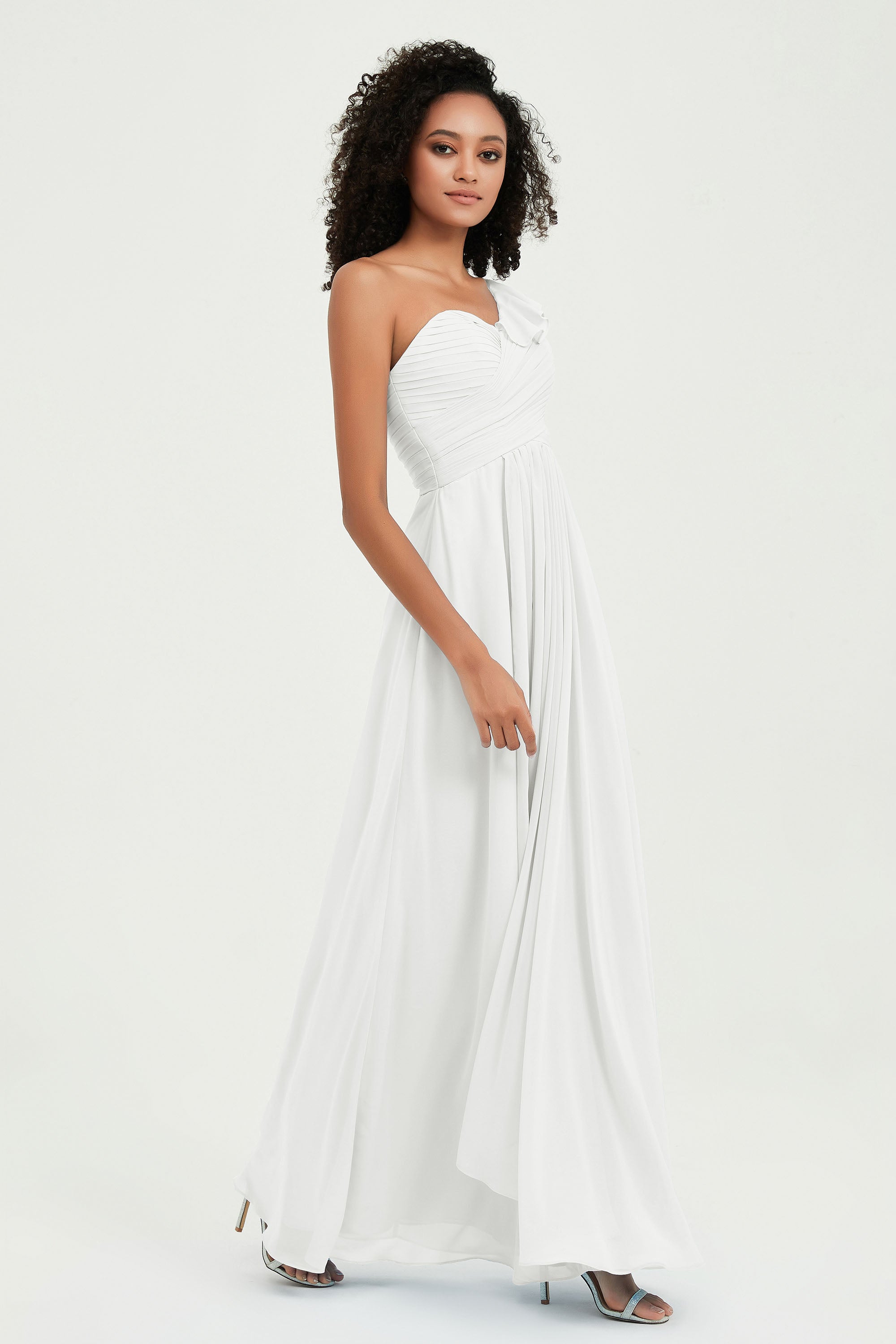 One Shoulder Chiffon Empire Bridesmaid Dresses Floor Length A Line Formal Evening Dress Gowns