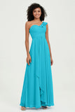 One Shoulder Chiffon Empire Bridesmaid Dresses Floor Length A Line Formal Evening Dress Gowns