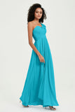 One Shoulder Chiffon Empire Bridesmaid Dresses Floor Length A Line Formal Evening Dress Gowns