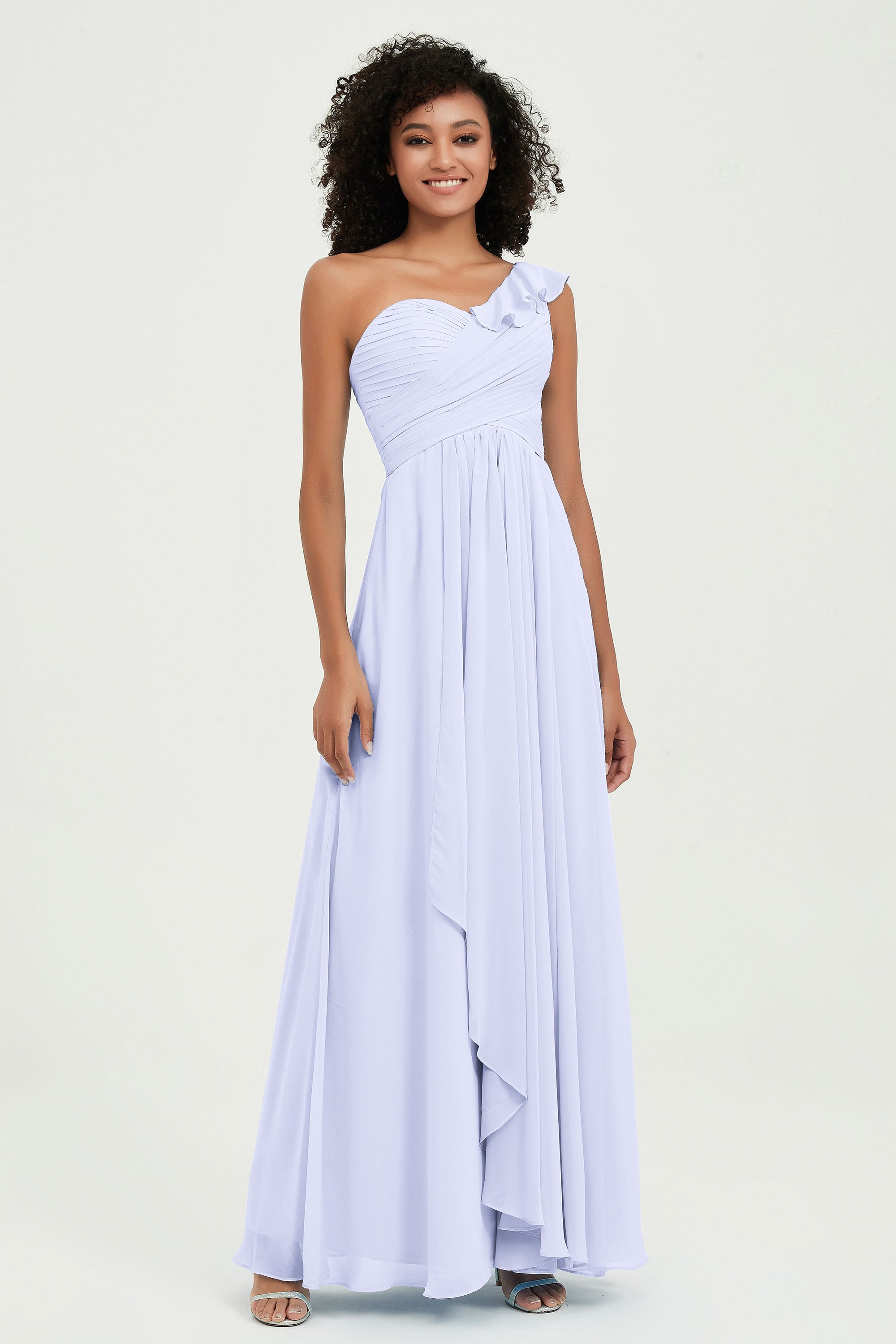 One Shoulder Chiffon Empire Bridesmaid Dresses Floor Length A Line Formal Evening Dress Gowns