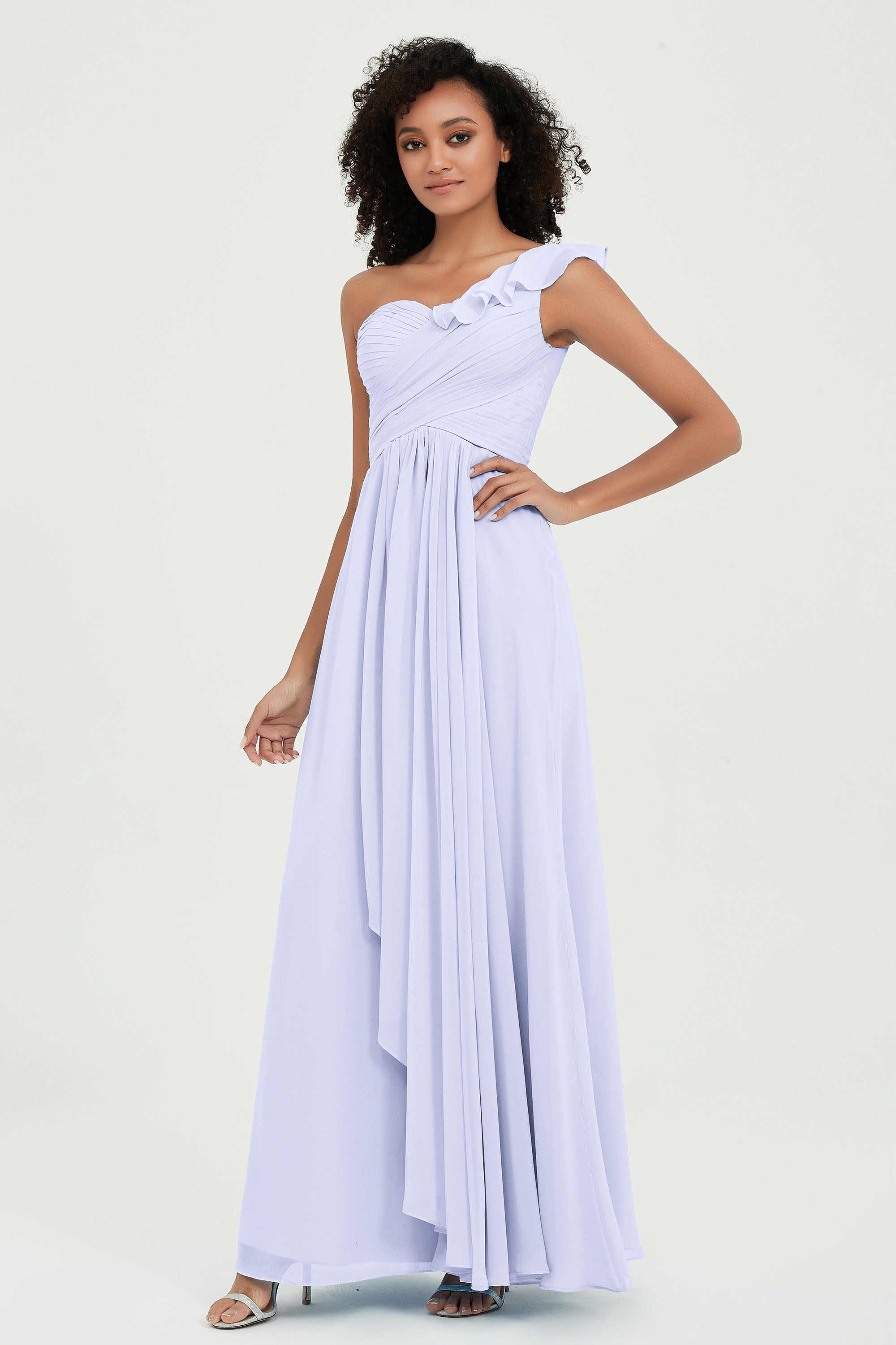 One Shoulder Chiffon Empire Bridesmaid Dresses Floor Length A Line Formal Evening Dress Gowns