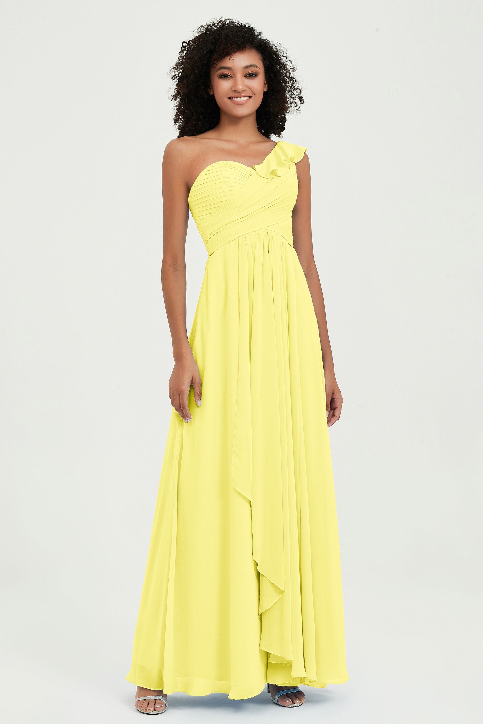 One Shoulder Chiffon Empire Bridesmaid Dresses Floor Length A Line Formal Evening Dress Gowns