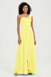 One Shoulder Chiffon Empire Bridesmaid Dresses Floor Length A Line Formal Evening Dress Gowns
