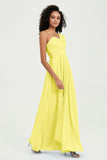One Shoulder Chiffon Empire Bridesmaid Dresses Floor Length A Line Formal Evening Dress Gowns