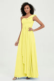 One Shoulder Chiffon Empire Bridesmaid Dresses Floor Length A Line Formal Evening Dress Gowns