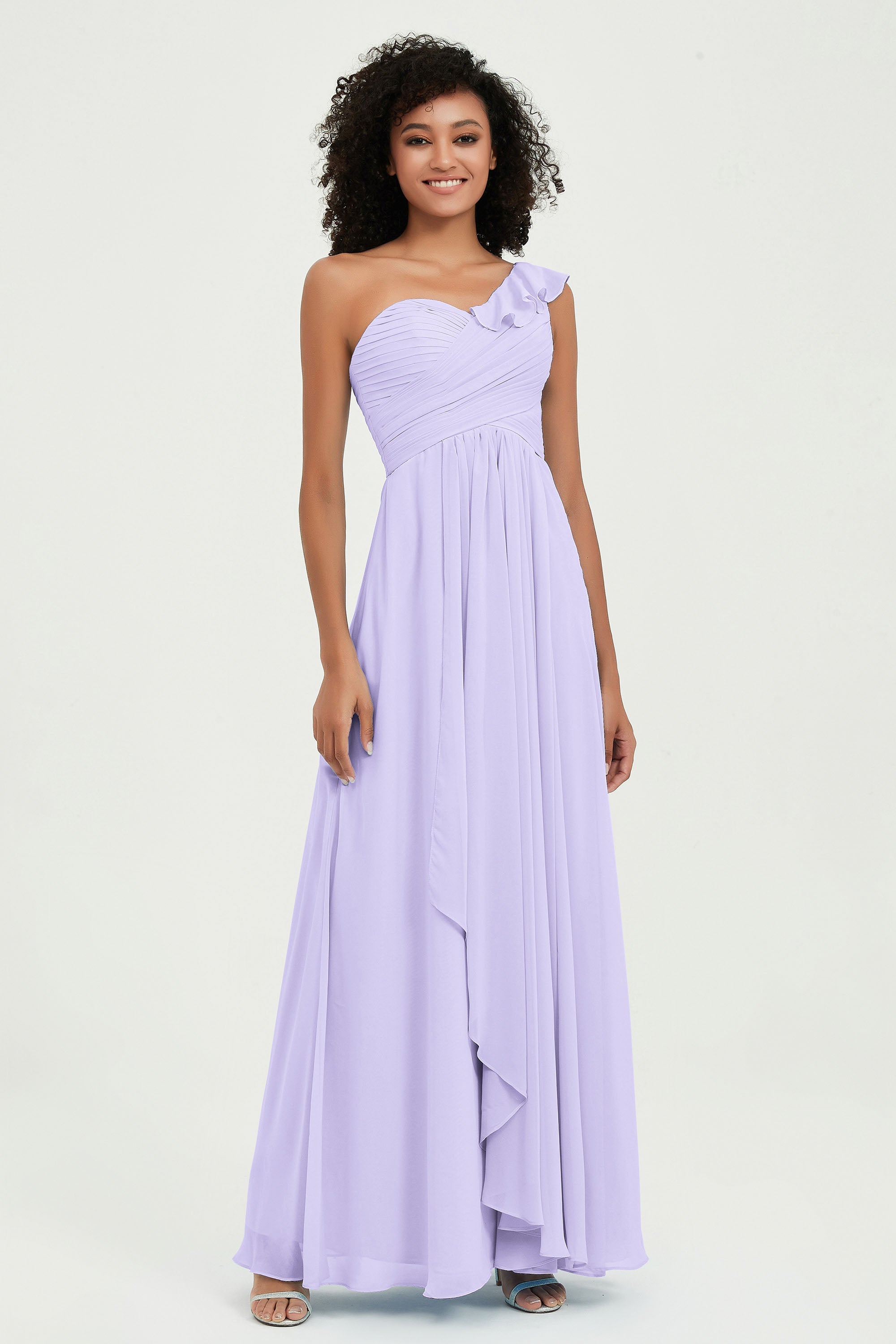 One Shoulder Chiffon Empire Bridesmaid Dresses Floor Length A Line Formal Evening Dress Gowns