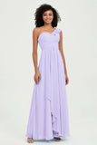 One Shoulder Chiffon Empire Bridesmaid Dresses Floor Length A Line Formal Evening Dress Gowns