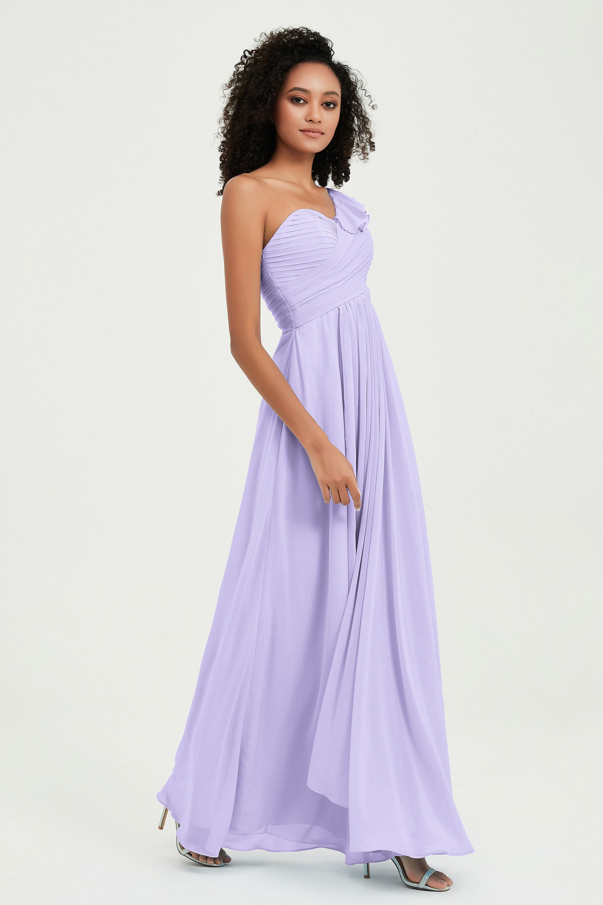One Shoulder Chiffon Empire Bridesmaid Dresses Floor Length A Line Formal Evening Dress Gowns