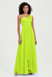 One Shoulder Chiffon Empire Bridesmaid Dresses Floor Length A Line Formal Evening Dress Gowns