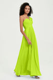 One Shoulder Chiffon Empire Bridesmaid Dresses Floor Length A Line Formal Evening Dress Gowns