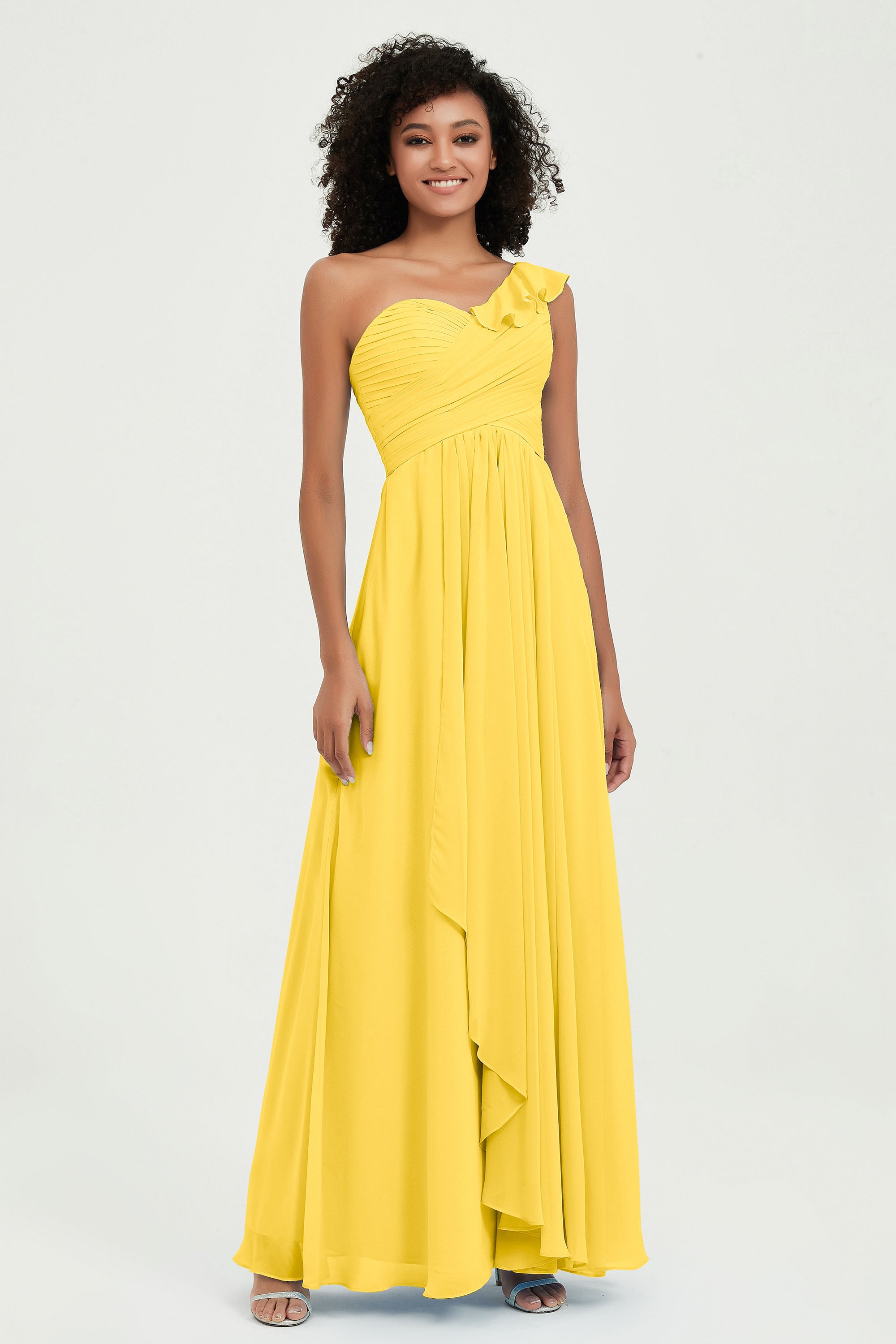 One Shoulder Chiffon Empire Bridesmaid Dresses Floor Length A Line Formal Evening Dress Gowns