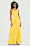 One Shoulder Chiffon Empire Bridesmaid Dresses Floor Length A Line Formal Evening Dress Gowns