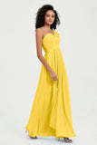 One Shoulder Chiffon Empire Bridesmaid Dresses Floor Length A Line Formal Evening Dress Gowns