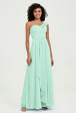One Shoulder Chiffon Empire Bridesmaid Dresses Floor Length A Line Formal Evening Dress Gowns