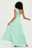 One Shoulder Chiffon Empire Bridesmaid Dresses Floor Length A Line Formal Evening Dress Gowns