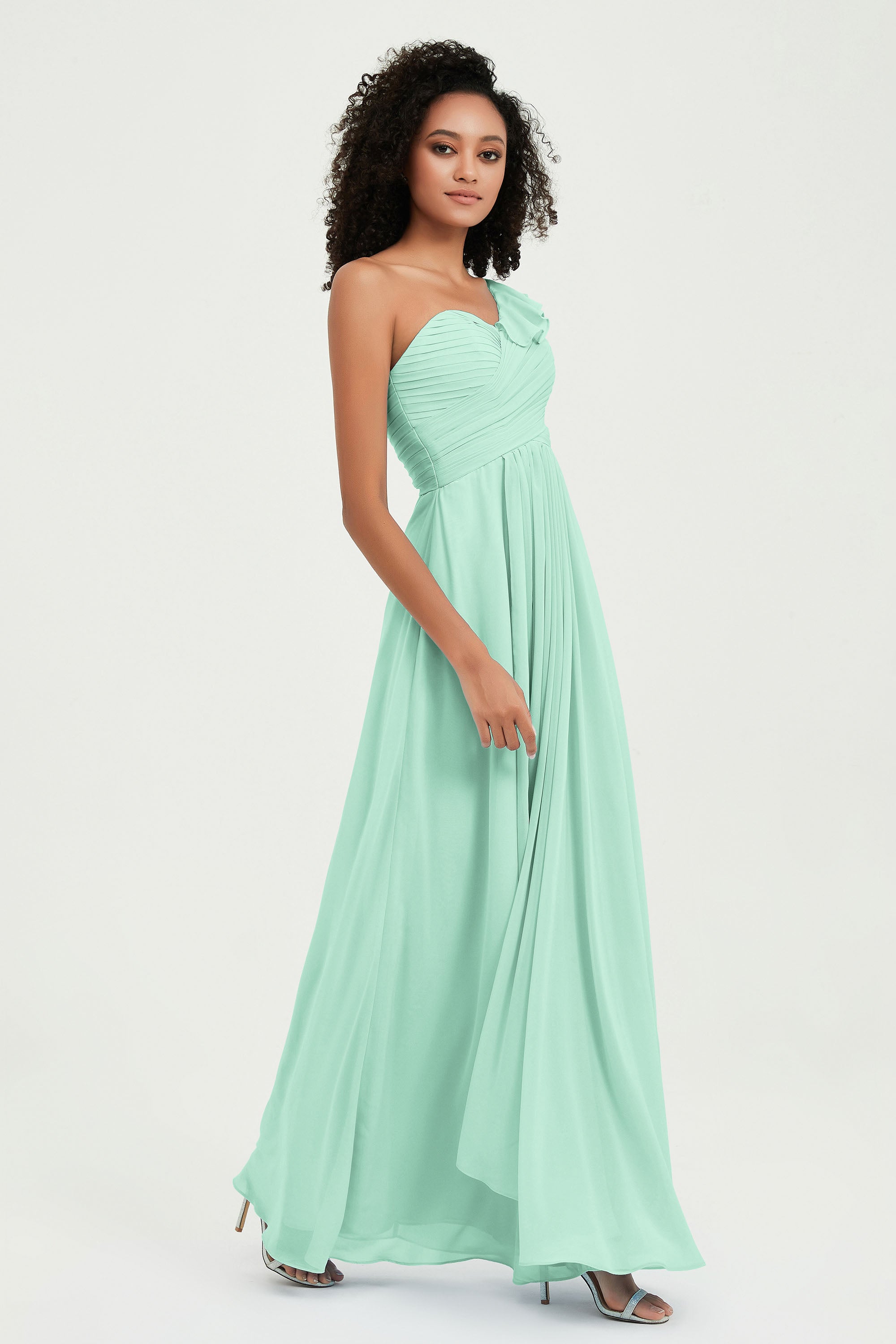 One Shoulder Chiffon Empire Bridesmaid Dresses Floor Length A Line Formal Evening Dress Gowns