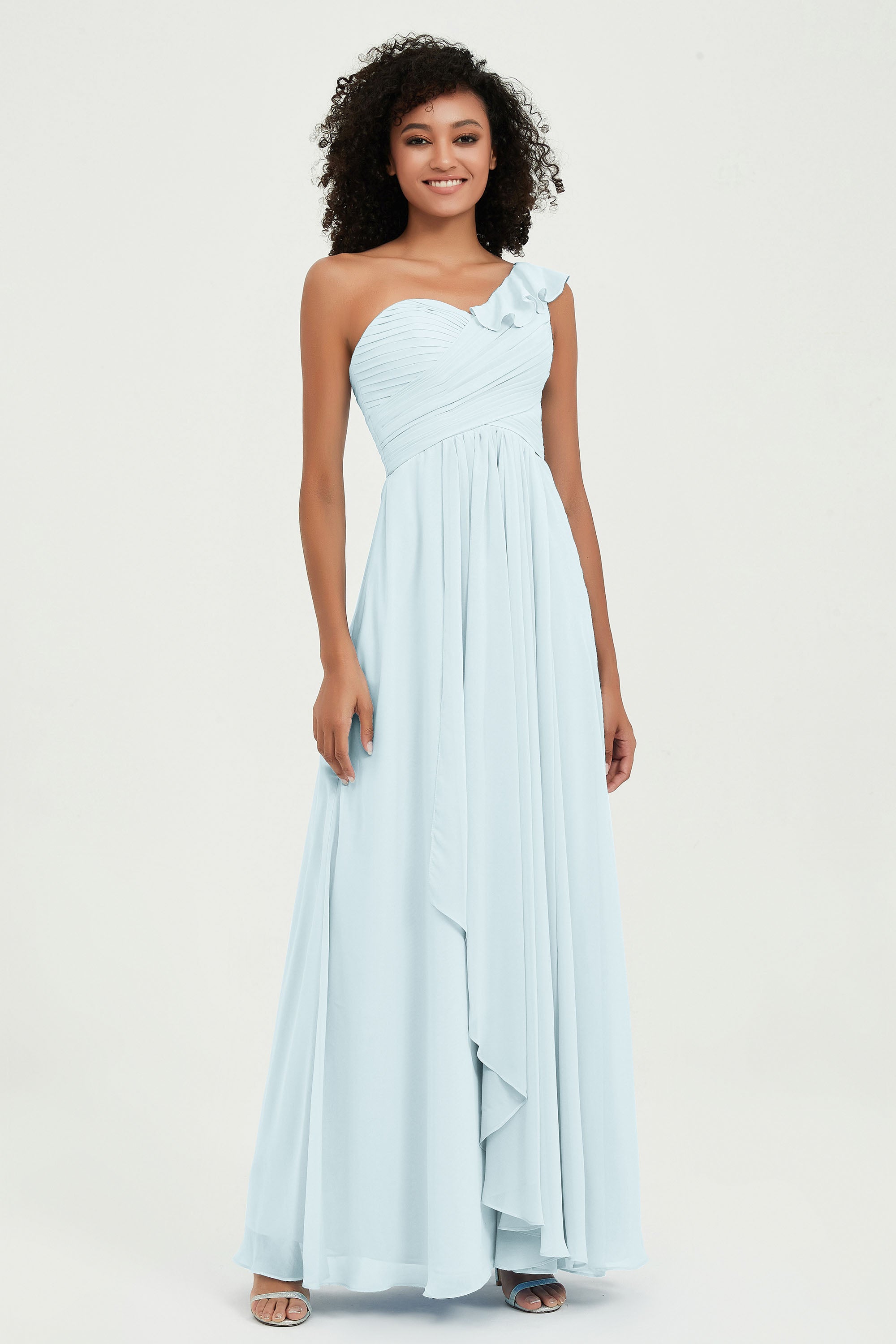 One Shoulder Chiffon Empire Bridesmaid Dresses Floor Length A Line Formal Evening Dress Gowns