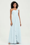 One Shoulder Chiffon Empire Bridesmaid Dresses Floor Length A Line Formal Evening Dress Gowns