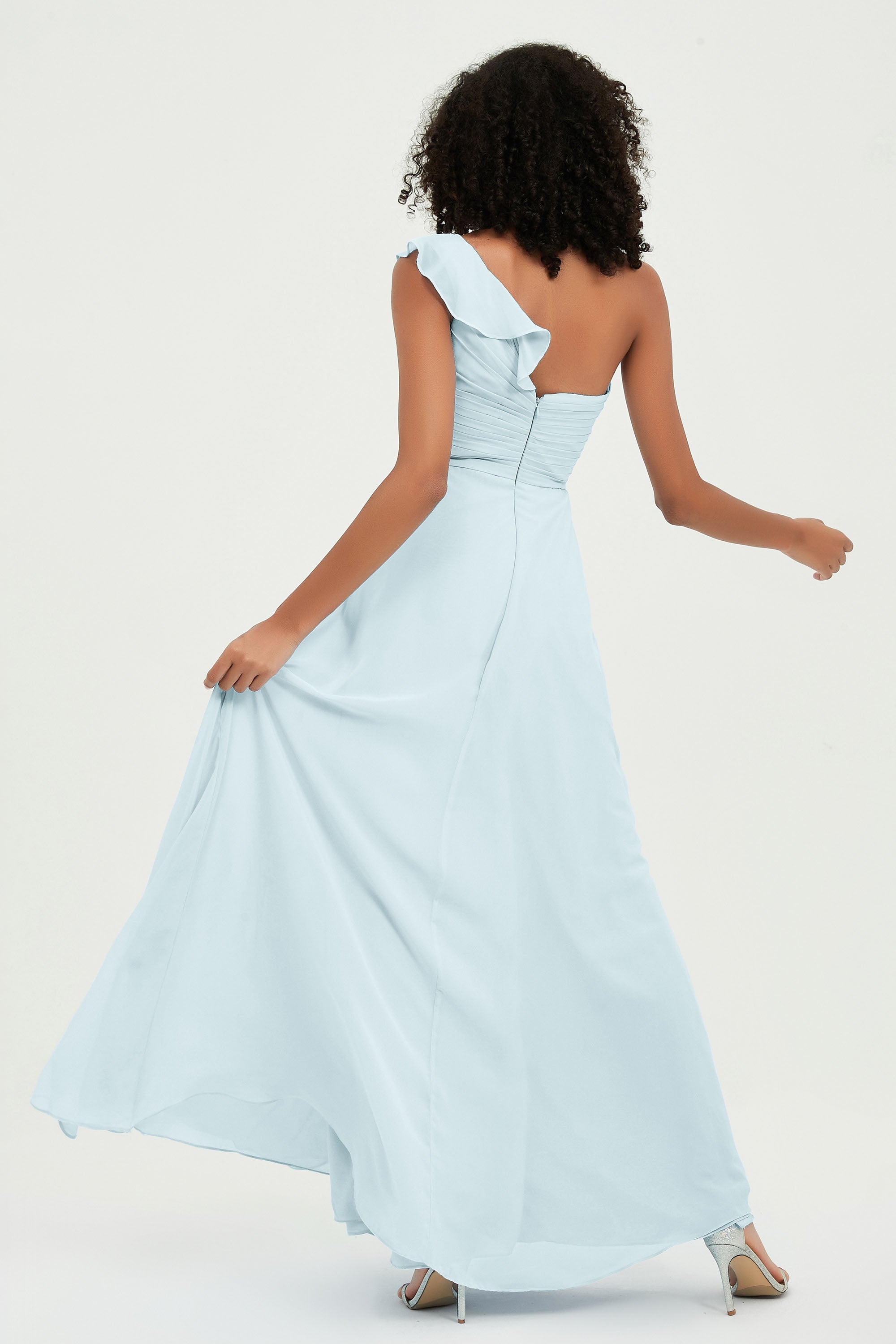 One Shoulder Chiffon Empire Bridesmaid Dresses Floor Length A Line Formal Evening Dress Gowns