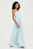 One Shoulder Chiffon Empire Bridesmaid Dresses Floor Length A Line Formal Evening Dress Gowns