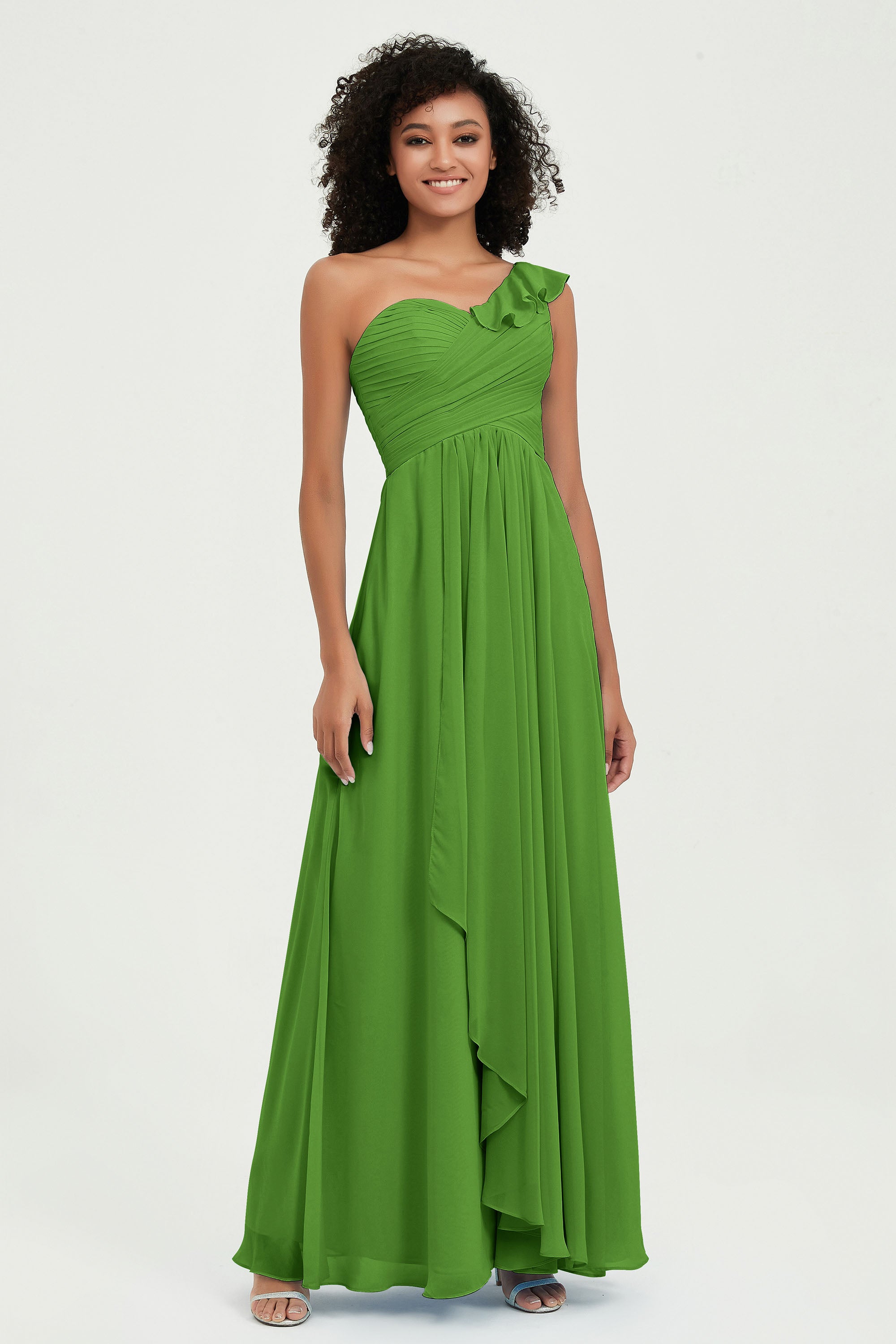One Shoulder Chiffon Empire Bridesmaid Dresses Floor Length A Line Formal Evening Dress Gowns