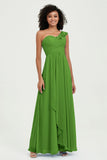 One Shoulder Chiffon Empire Bridesmaid Dresses Floor Length A Line Formal Evening Dress Gowns