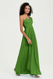 One Shoulder Chiffon Empire Bridesmaid Dresses Floor Length A Line Formal Evening Dress Gowns
