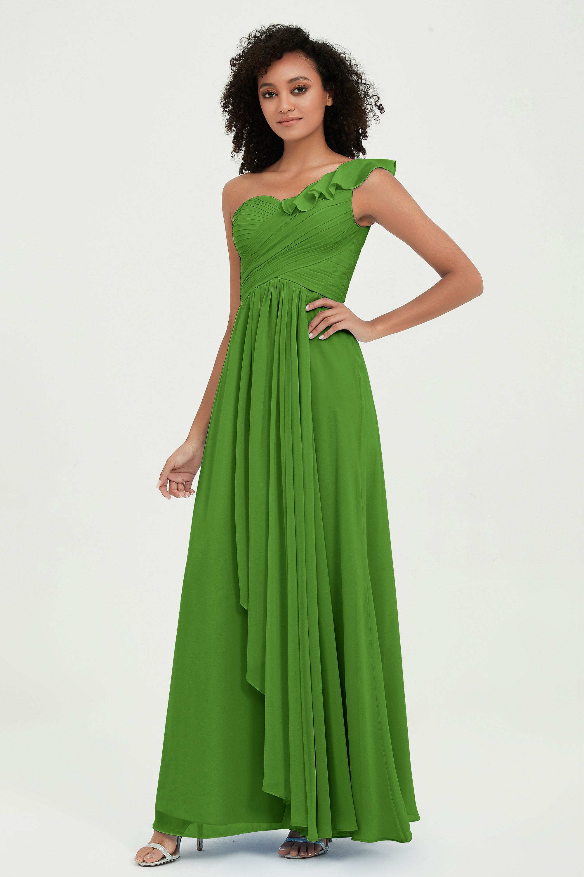 One Shoulder Chiffon Empire Bridesmaid Dresses Floor Length A Line Formal Evening Dress Gowns